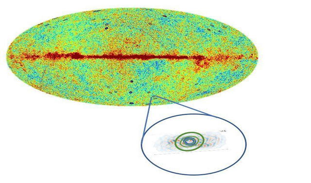 Científicos de la Universidad de Oxford creen que estos círculos son los 'puntos Hawking', aunque otros sostienen que solo son curvaturas de luz | Foto: BICEP2/AN, MEISSNER, PENROSE.