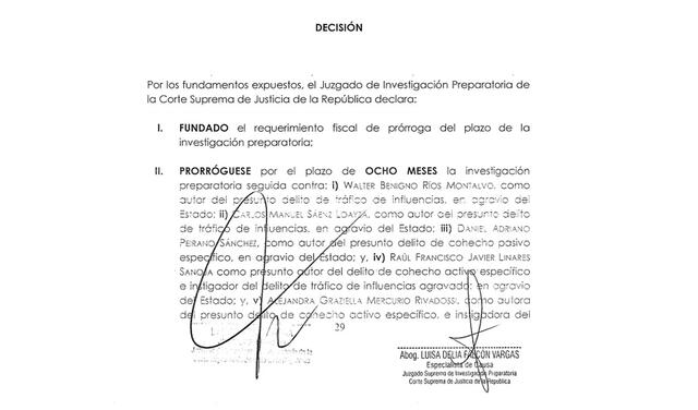 Walter Ríos Montalvo, es investigado por ser autor del presunto delito de tráfico de influencias en agravio al Estado