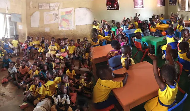 El profesor consiguió una donación de sillas y carpetas para un jardín de infantes en Ghana. Foto: Facebook Owura Kwadwo