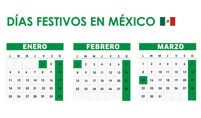 Días festivos obligatorios en México para enero, febrero y marzo de 2021.