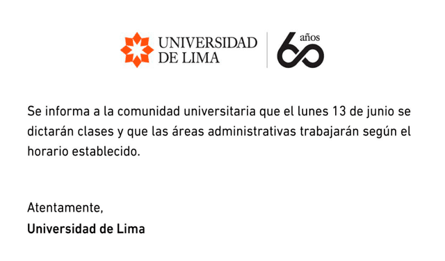 La Universidad de Lima emitió un comunicado en el que informó que las clases se realizarán con normalidad. Foto: captura de Twitter