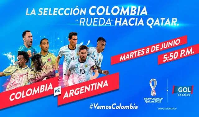 Colombia vs. Argentina irá EN VIVO por Caracol TV para territorio colombiano. Foto: GolCaracol/Twitter