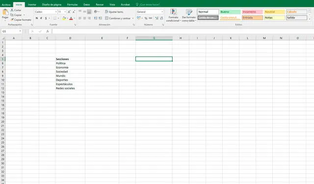 Pasos para crear una lista desplegable en Excel. Foto: captura