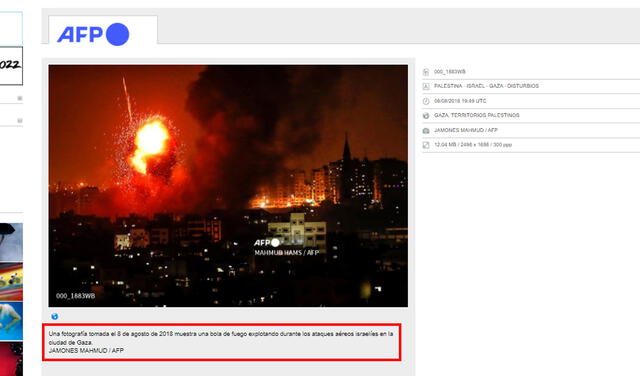Imagen de explosión en Gaza en 2018. Foto: captura en web / AFP.