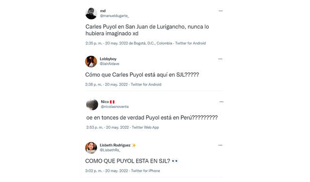 Reacción de los hinchas ante la llegada de Puyol a Lima. Foto: captura de Twitter.