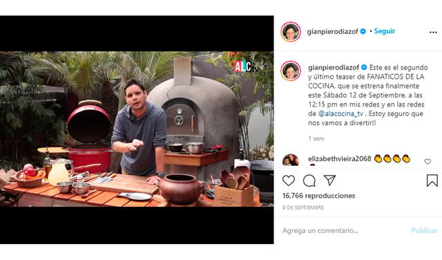 Gian Piero Díaz presenta su programa de cocina. Foto: captura/Instagram