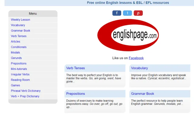 EnglishPage es una página en la que los usuarios pueden aprender la gramática del inglés. Foto: captura EnglishPage