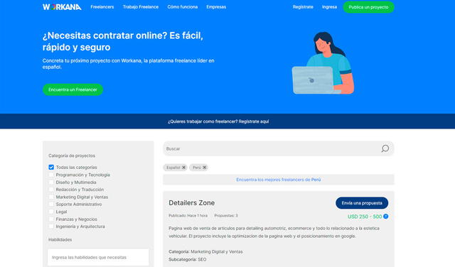 Workana es una de las plataformas favoritas de los freelancers. Foto: captura