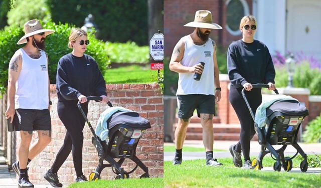 Abril 2022. Shia LaBeouf y Mia Goth captado paseando con su bebé recién nacidos. Foto: People