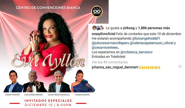 23.11.2021 | Publicación de Eva Ayllón anunciando su concierto. Foto: captura Eva Ayllón/Instagram