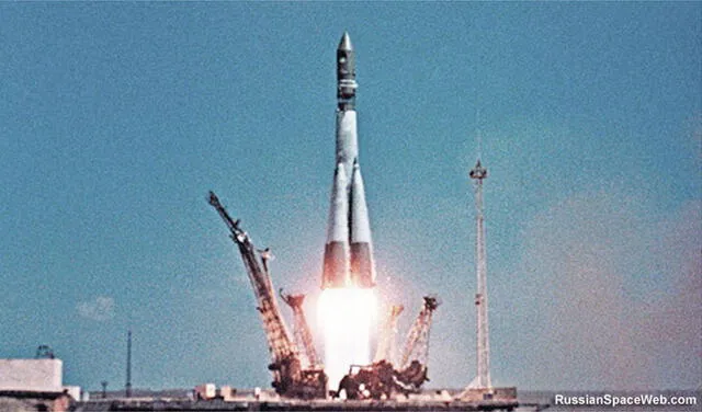 Vostok-1 despega con Yuri Gagarin a bordo. Foto: Russianspaceweb.com