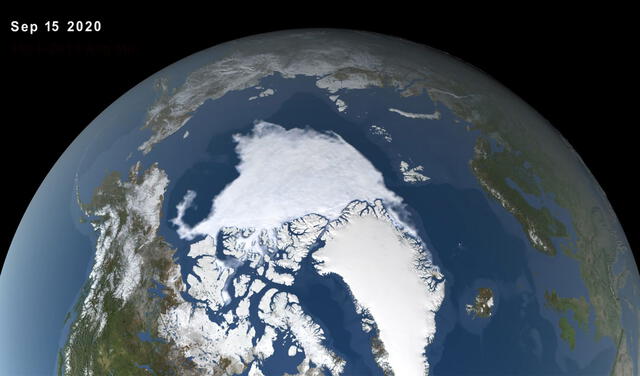 Mapa del Ártico en setiembre de 2020. Foto: NASA