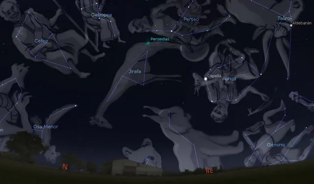 Las perseidas 2022 se apreciará mejor en el hemisferio norte del planeta y durante la madrugada. En la imagen, una simulación del cielo nocturno de México a las 5.00 a. m. el próximo 11 de agosto. Foto: captura de Stellarium / La República