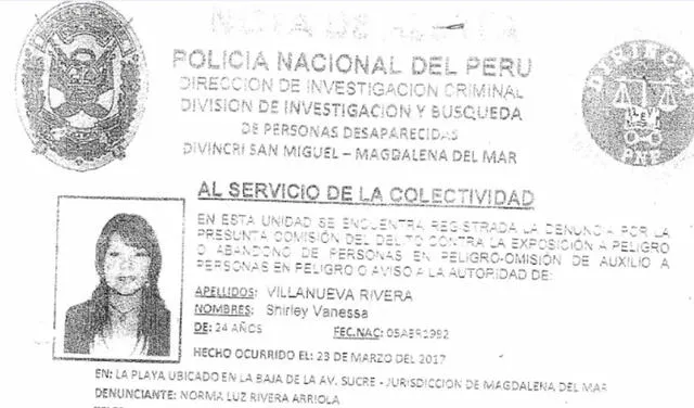 Nota de alerta de la desaparición de Shirley Villanueva. Foto: La República