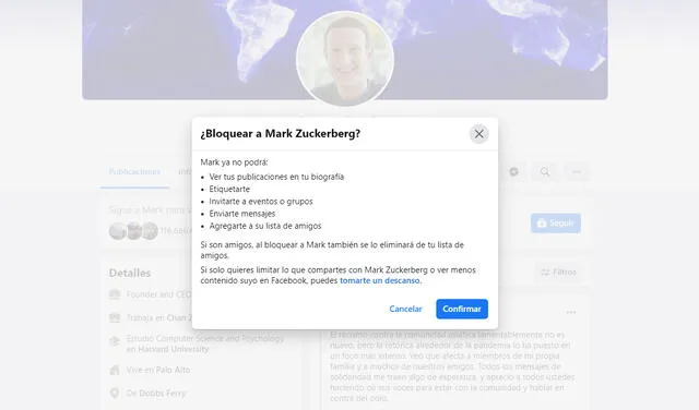 Facebook: ¿es posible bloquear a Mark Zuckerberg en la red social?