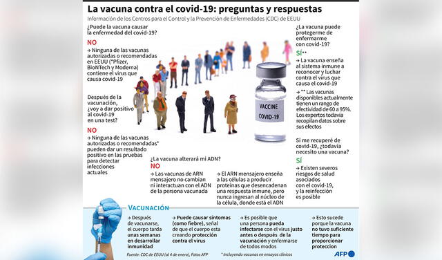 Preguntas y respuestas sobre la vacuna contra la COVID-19. Infografía: AFP
