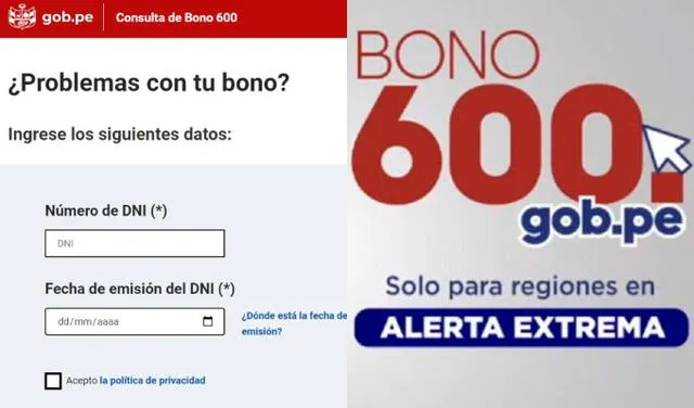 Plataforma de consultas y reclamos Bono 600