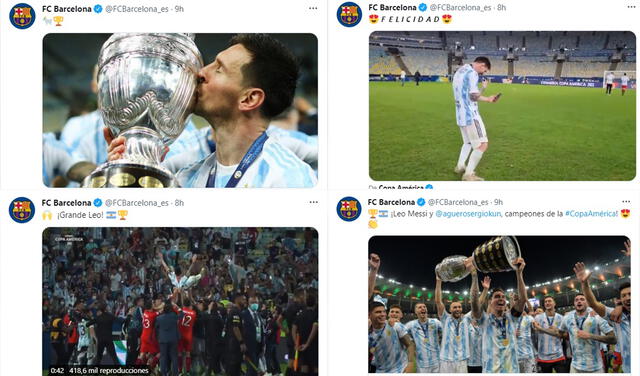 Barcelona inundó sus redes sociales con mensajes de felicitación para Messi. Foto: captura de pantalla
