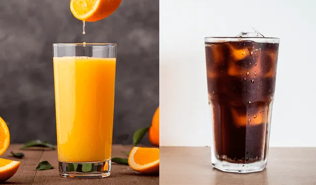 De acuerdo a la Sociedad Chilena de Obesidad, un vaso de jugo de naranja tiene 112 calorías. Un vaso de Coca Cola, 97
