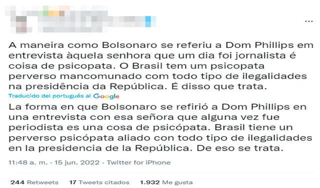 Usuarios critican a Jair Bolsonaro en redes sociales. Foto. captura Twitter