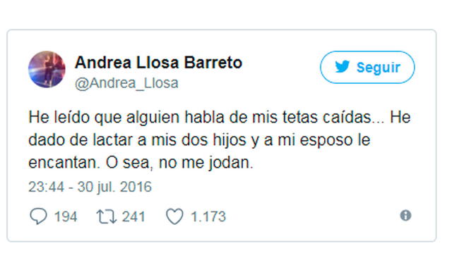 30.7.2016 | Andrea Llosa responde a críticas a su participación en el "Gran Show". Foto: captura Twitter