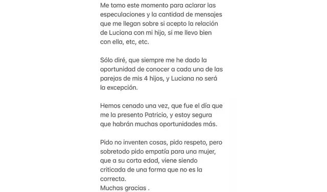 Madre de Patricio Parodi defiende a Luciana Fuster y revela que ya se conocen.