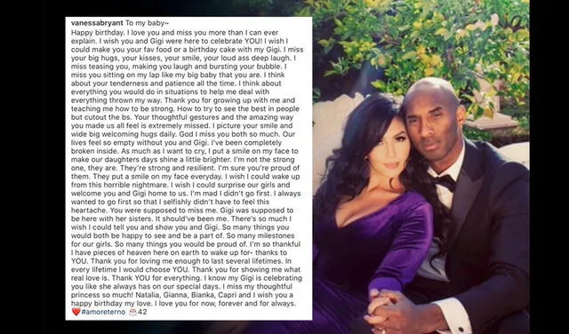 Kobe Bryant: Esposa del basquetbolista de los Lakers comparte emotiva carta en Instagram