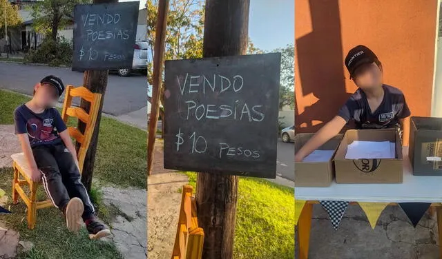 Niño de 8 años crea su propio negocio: vende poesías de su abuela en un parque. Foto: Facebook