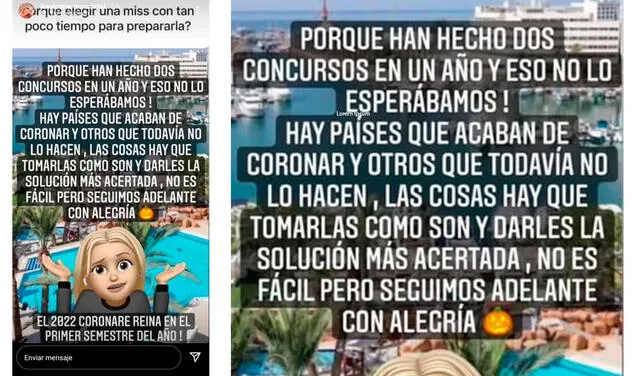 31.10.2021 | Historia de Jessica Newton sobre organización del Miss Perú. Foto: captura Jessica Newton / Instagram