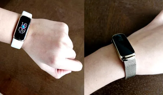A la izquierda, el FitBit Luxe con la pulsera color marfil. A la izquierda, con la correa de acero. Foto: La República/Alexa Pinedo
