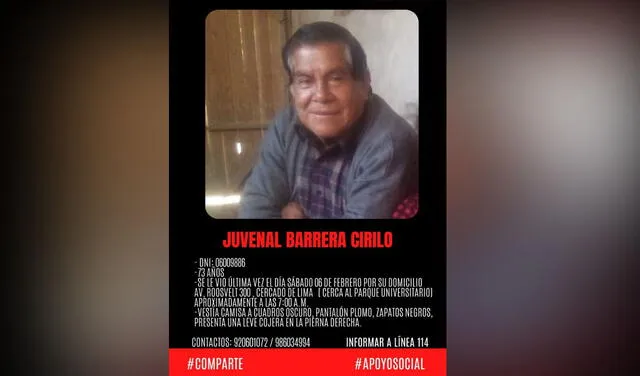 Hombre desapareció desde el último sábado 6 de febrero. Foto: difusión