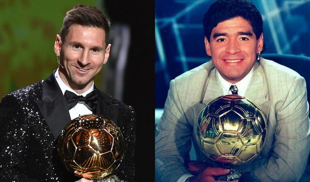 Messi y Maradona con sus Balones de Oro. Foto: Composición LR/Balón de Oro