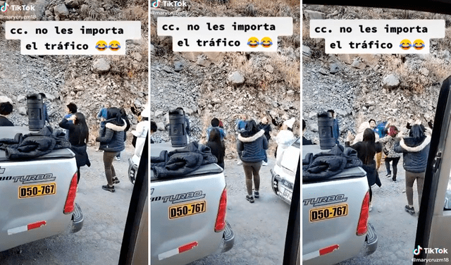 Los pasajeros de buses y vehículos pequeños se pararon en medio de la carretera. Video: @Marycruzm18/TikTok