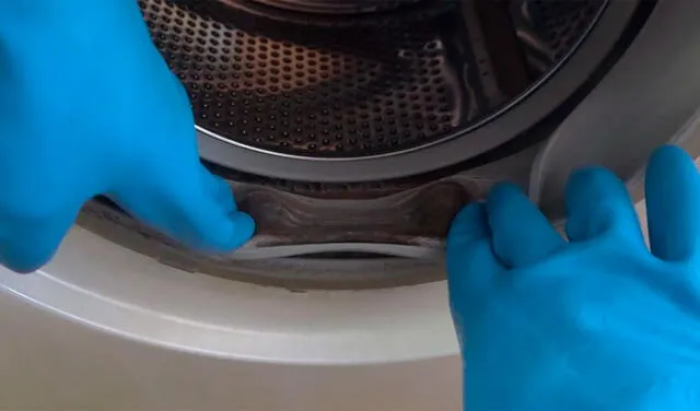 La goma de la lavadora es otro lugar donde pueden generarse manchas, moho y sarro. Foto: Antena 3