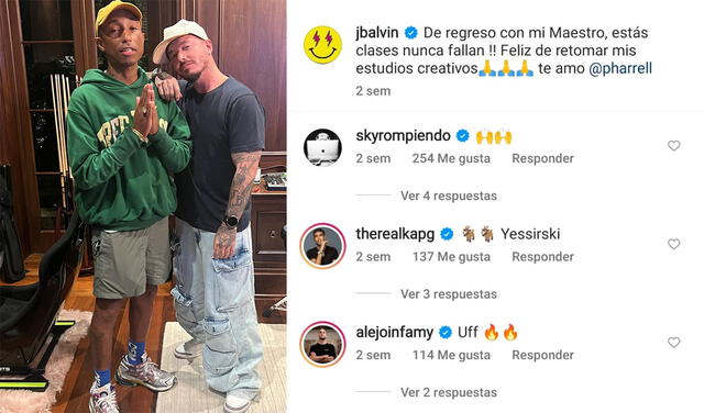 J Balvin con Pharrell Williams. Foto: captura J Balvin/Instagram
