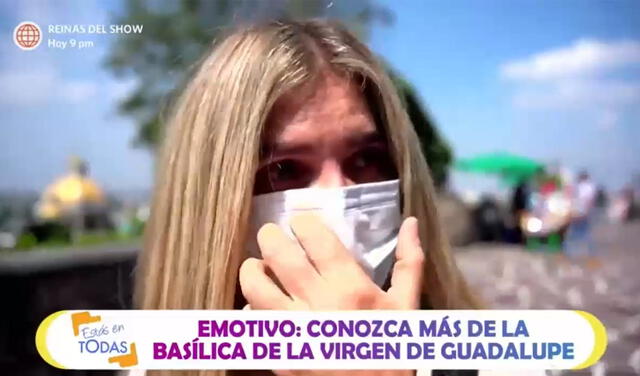 Johanna San Miguel llora al visitar la basílica de la Virgen de Guadalupe. Foto: captura de América TV