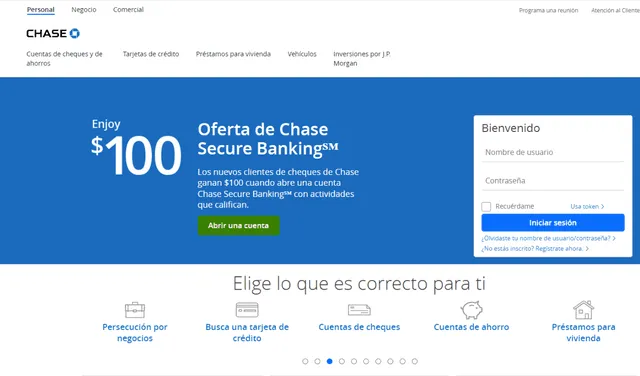 Chase Bank cuenta con una plataforma virtual para que las personas puedan abrir una cuenta. Foto: Captura de Chase.com