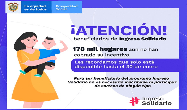 Prosperidad Social anunció la fecha límite para cobrar el Ingreso Solidario en enero. Foto: ProsperidadCol/Twitter