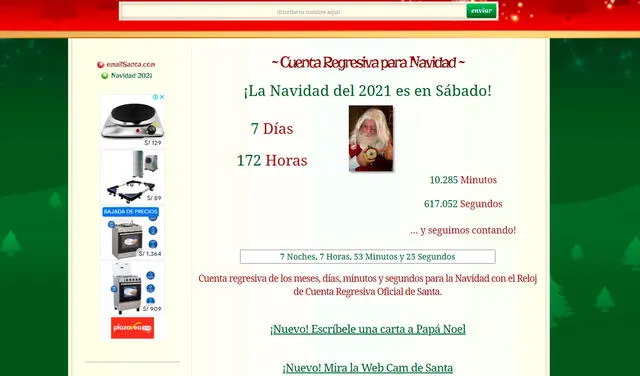 La página Email Santa cuenta con un interesante conteo regresivo para la Navidad. Foto: captura de emailsanta.com