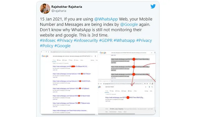 Mensaje de Twitter que alerta falla de WhatsApp Web. Foto: captura de Twitter