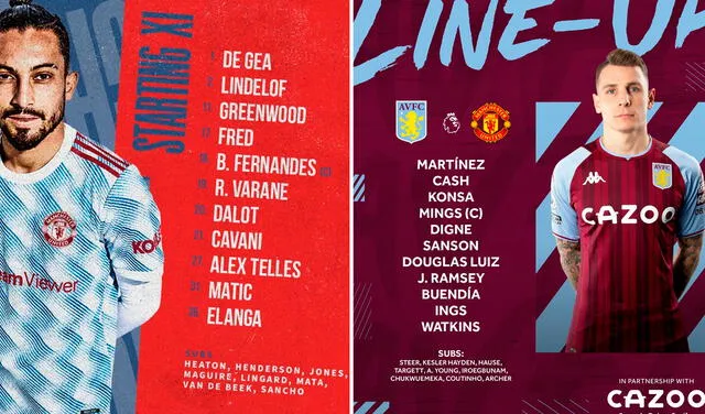Así forman Manchester United y Aston Villa por la liga inglesa. Foto: composición/ Manchester United y Aston Villa