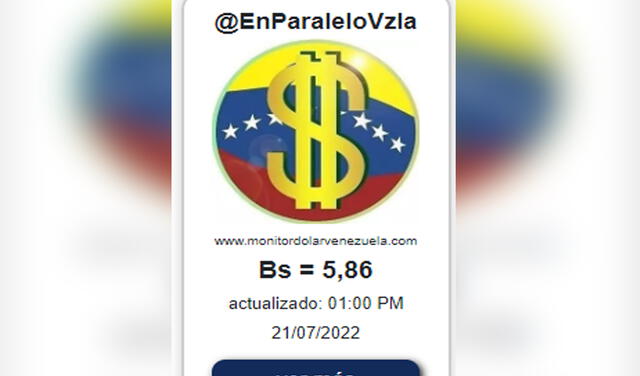En Paralelo Venezuela: promedio del dólar en Venezuela HOY, 21 de julio de 2022. Foto: captura web