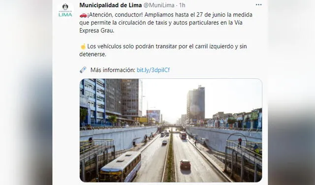 Comunicado de Municipalidad de Lima. Foto: Twitter