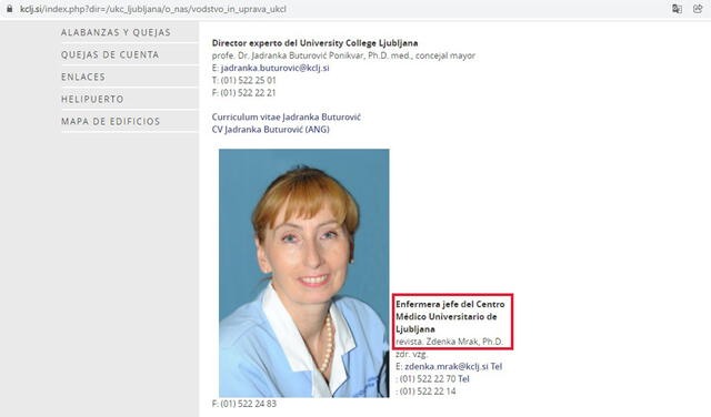 El nombre de la enfermera jefe es Zdenka Mrak. Foto: captura en web / KCL.