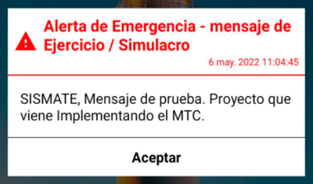 Así fue la emisión de la alerta del MTC para emergencias a modo de prueba en celulares