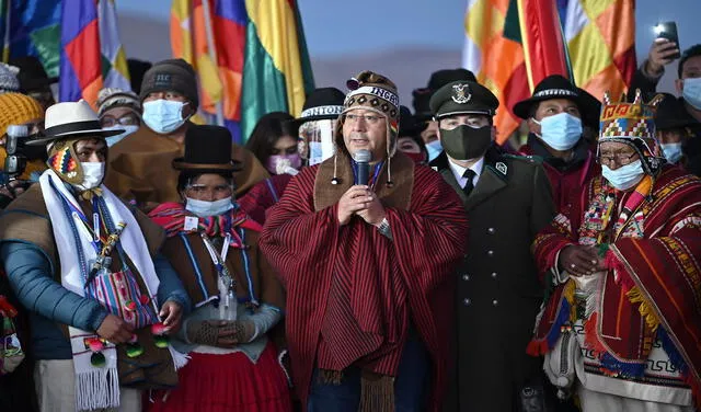 Luis Arce lidera la celebración del Nuevo Año Andino en Bolivia. Foto: AFP