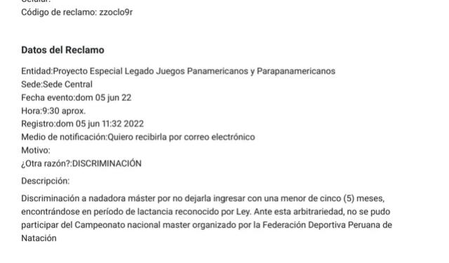 Denuncia de la nadadora. Foto: captura.