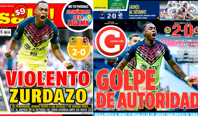 Las vergonzosas portadas de los diarios Pásalo y Cancha.com tras la victoria del América. Foto: Twitter