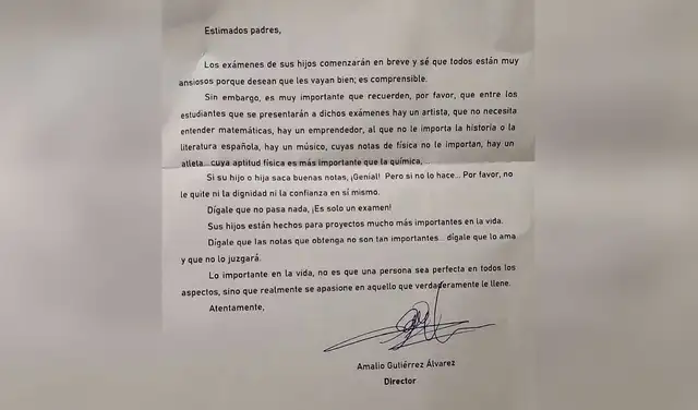 Facebook viral: director envía emotiva carta a los padres antes de los exámenes de sus hijos Facebook viral: director envía emotiva carta a los padres antes de los exámenes de sus hijos