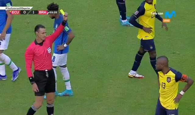 Ecuador vs. Brasil: Enner Valencia vio la amarilla y se perderá el partido ante Perú. Foto: Captura Movistar Deportes